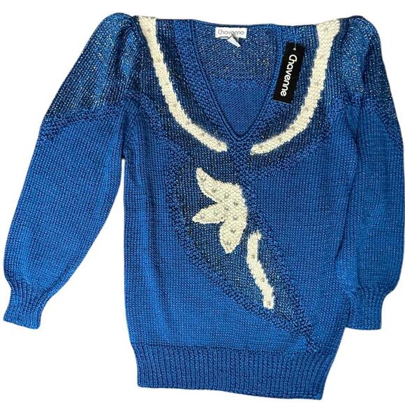 CHAVENNE Blue Sparkle Knit Bunny Sweater – Size M (NWT) - Picture 1 of 9